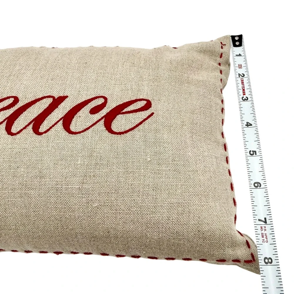 Pottery Barn Joy Peace Linen Christmas Pillows Set Red Embroidered 2009